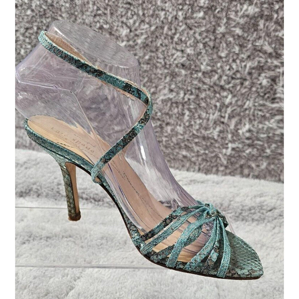 Kate Spade Heels Turquoise Snakeskin Peep Toe Strappy Ankle Wrap Square Toe Sz 7